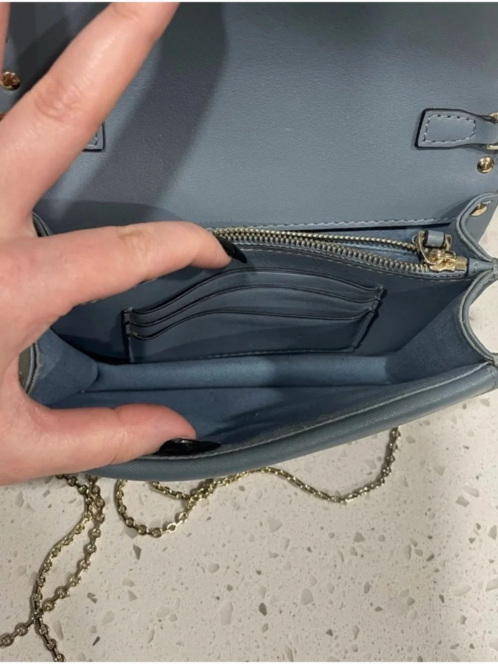 Valentino Garavani authentic Slate Blue Rockstud Crossbody with Gold Chain